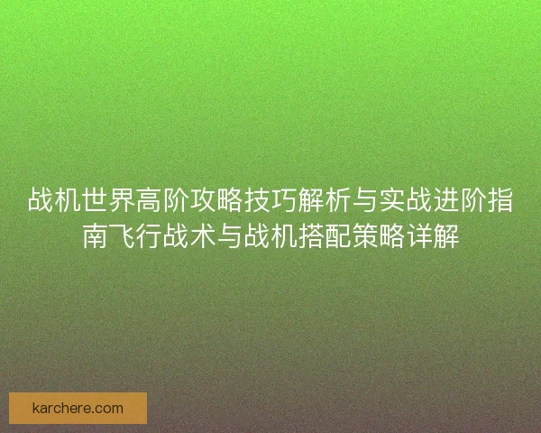 战机世界高阶攻略技巧解析与实战进阶指南飞行战术与战机搭配策略详解