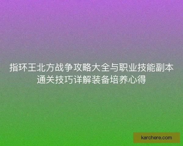 指环王北方战争攻略大全与职业技能副本通关技巧详解装备培养心得